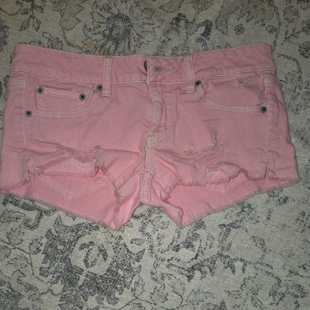American Eagle Pink Distressed Jean Shorts